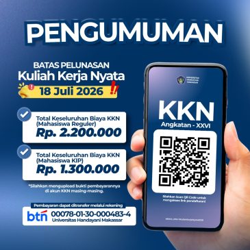 Pengumuman Batas Akhir Pelunasan Biaya Kuliah Kerja Nyata (KKN) Angkatan XXVI Tahun 2026
